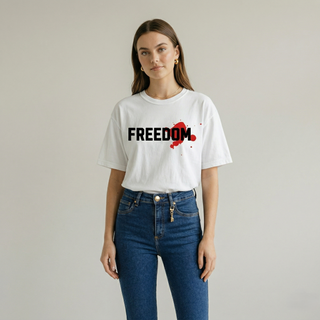 Freedom in Christ premium DTF printed Christian t-shirt side view - white faith apparel by Faith & Co