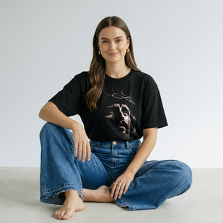 Jesus Crown of Thorns faith apparel unisex black tee seated alternate view